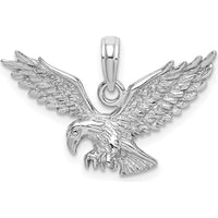 14K White Gold Solid Textured Eagle Landing Charm - Majestic Bird Pendant by Oro Pregiato