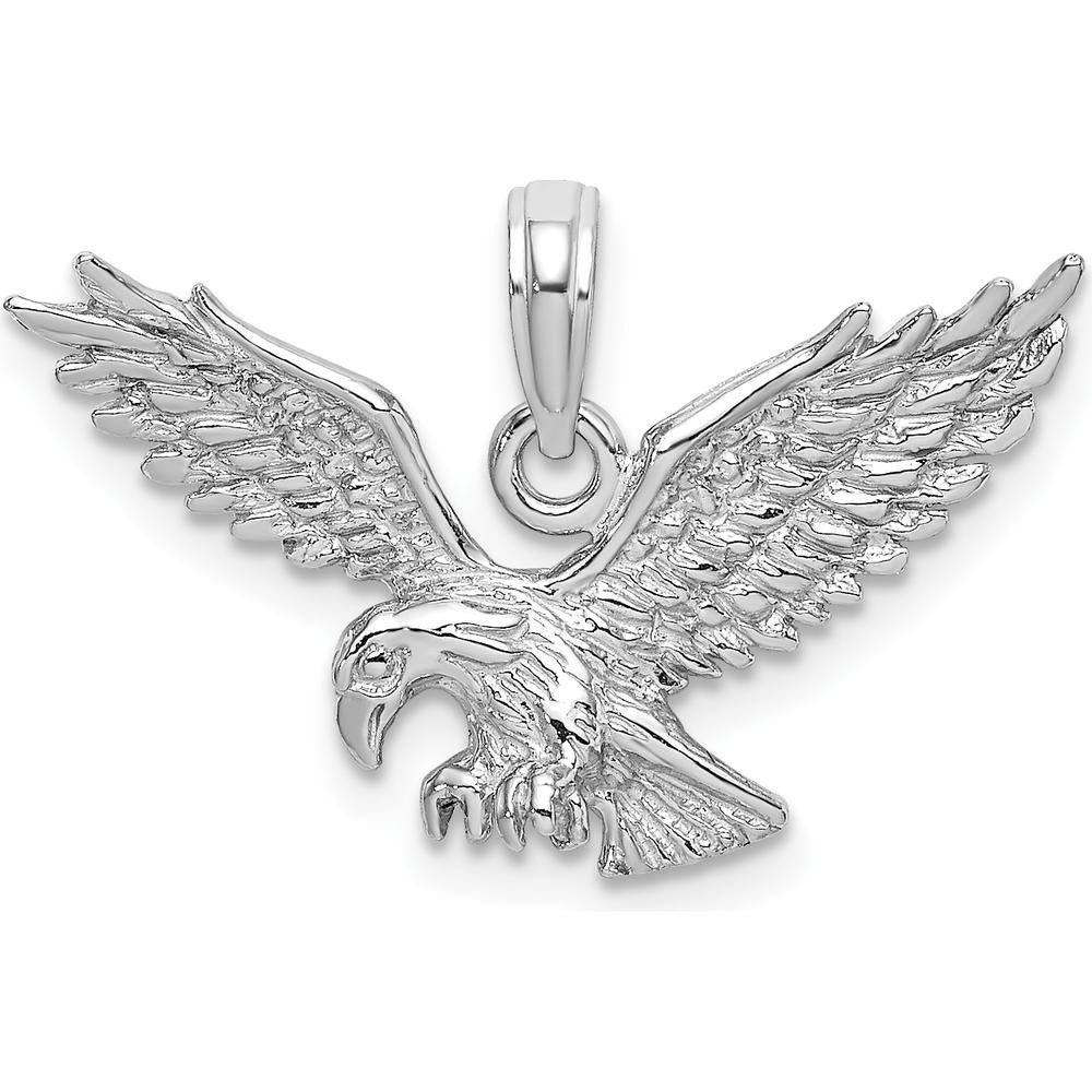 14K White Gold Solid Textured Eagle Landing Charm - Majestic Bird Pendant by Oro Pregiato