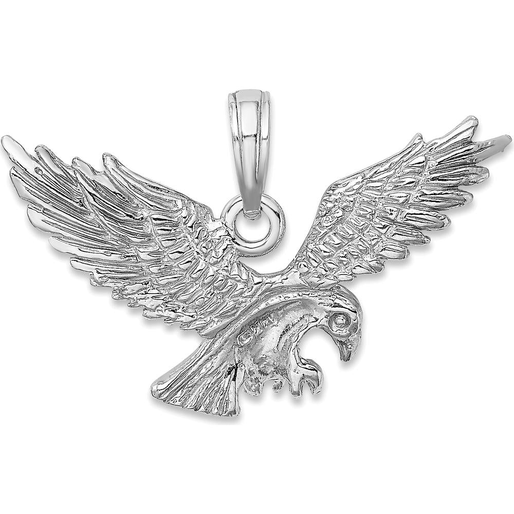14K White Gold Solid Textured Eagle Landing Charm - Majestic Bird Pendant by Oro Pregiato