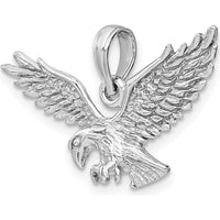 14K White Gold Solid Textured Eagle Landing Charm - Majestic Bird Pendant by Oro Pregiato