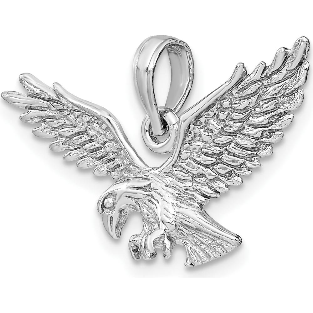 14K White Gold Solid Textured Eagle Landing Charm - Majestic Bird Pendant by Oro Pregiato