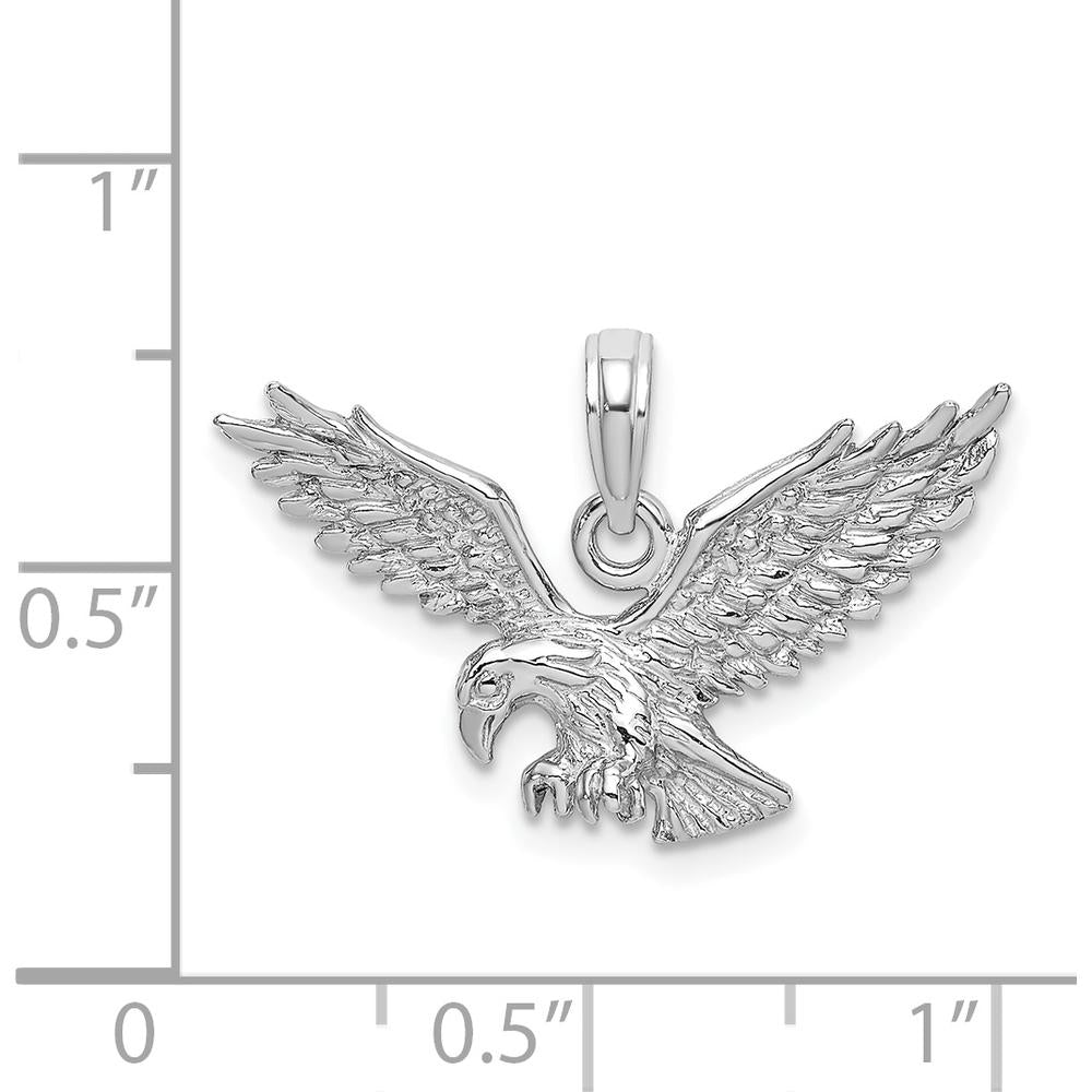 14K White Gold Solid Textured Eagle Landing Charm - Majestic Bird Pendant by Oro Pregiato