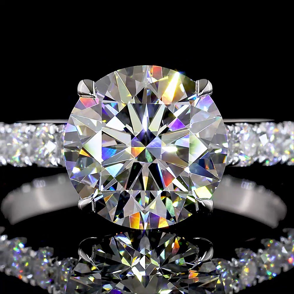14K White Gold Solitaire Diamond Shank Ring with 3.00 Carat Round Brilliant Cut Lab Diamond Center and 1.00 Carat Accent Lab Diamonds - 4.00 Carat Total Diamond Weight, IGI Certified E VVS2 - Covaloro Fine Jewelry