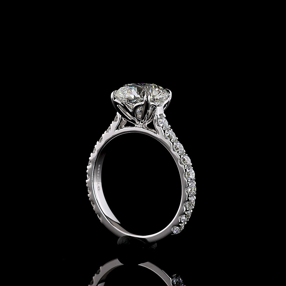14K White Gold Solitaire Diamond Shank Ring with 3.00 Carat Round Brilliant Cut Lab Diamond Center and 1.00 Carat Accent Lab Diamonds - 4.00 Carat Total Diamond Weight, IGI Certified E VVS2 - Covaloro Fine Jewelry
