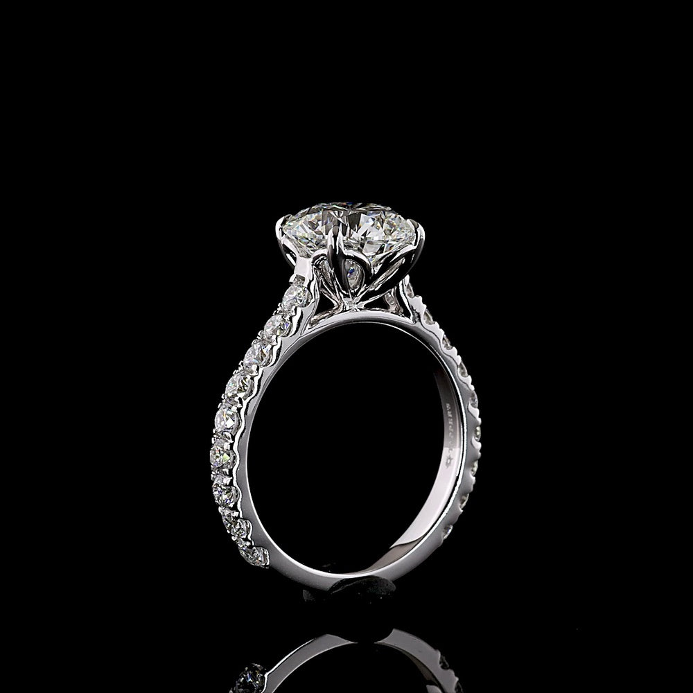 14K White Gold Solitaire Diamond Shank Ring with 3.00 Carat Round Brilliant Cut Lab Diamond Center and 1.00 Carat Accent Lab Diamonds - 4.00 Carat Total Diamond Weight, IGI Certified E VVS2 - Covaloro Fine Jewelry