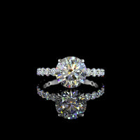 14K White Gold Solitaire Diamond Shank Ring with 3.01 Carat Round Brilliant Lab Diamond Center and 0.91 Carat Diamond Band - 3.92 Carat Total Diamond Weight - Covaloro Fine Jewelry