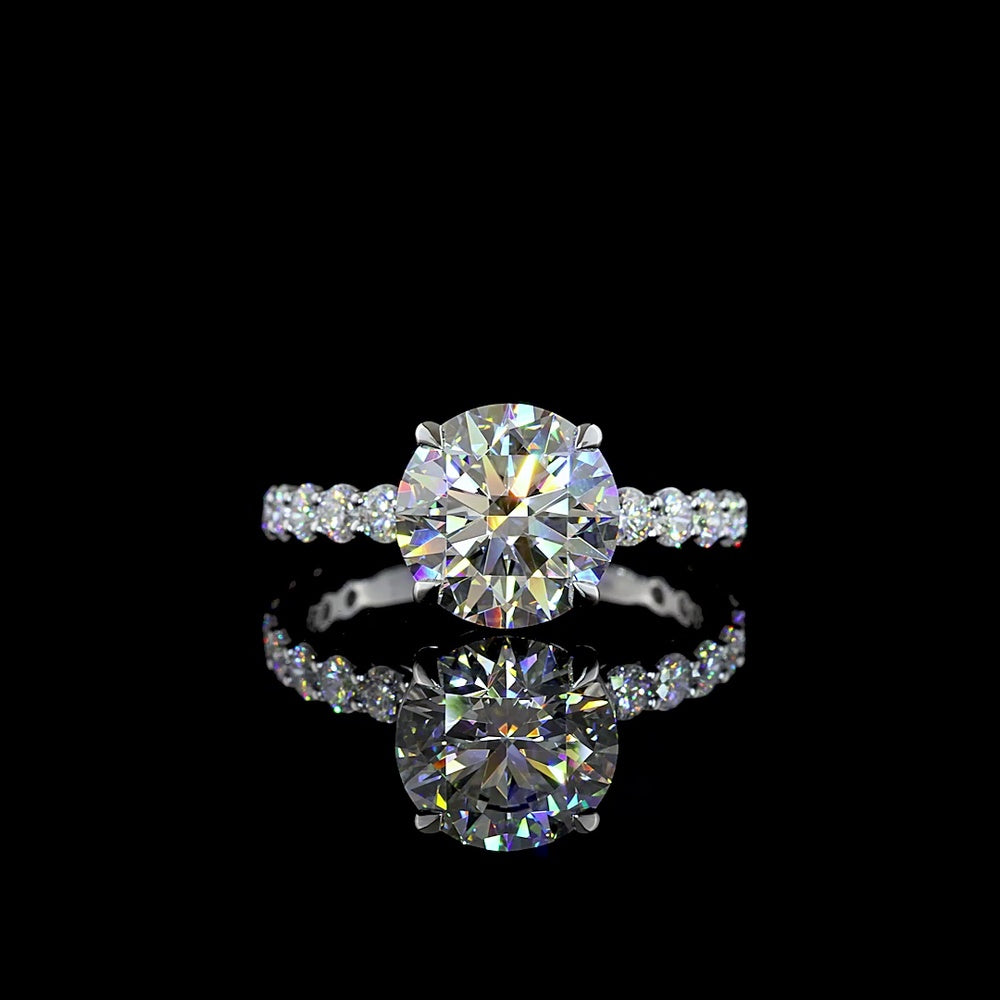14K White Gold Solitaire Diamond Shank Ring with 3.01 Carat Round Brilliant Lab Diamond Center and 0.91 Carat Diamond Band - 3.92 Carat Total Diamond Weight - Covaloro Fine Jewelry