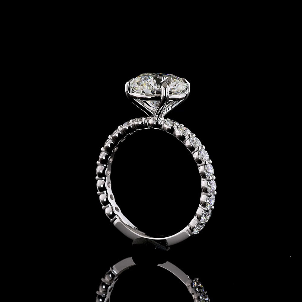14K White Gold Solitaire Diamond Shank Ring with 3.01 Carat Round Brilliant Lab Diamond Center and 0.91 Carat Diamond Band - 3.92 Carat Total Diamond Weight - Covaloro Fine Jewelry