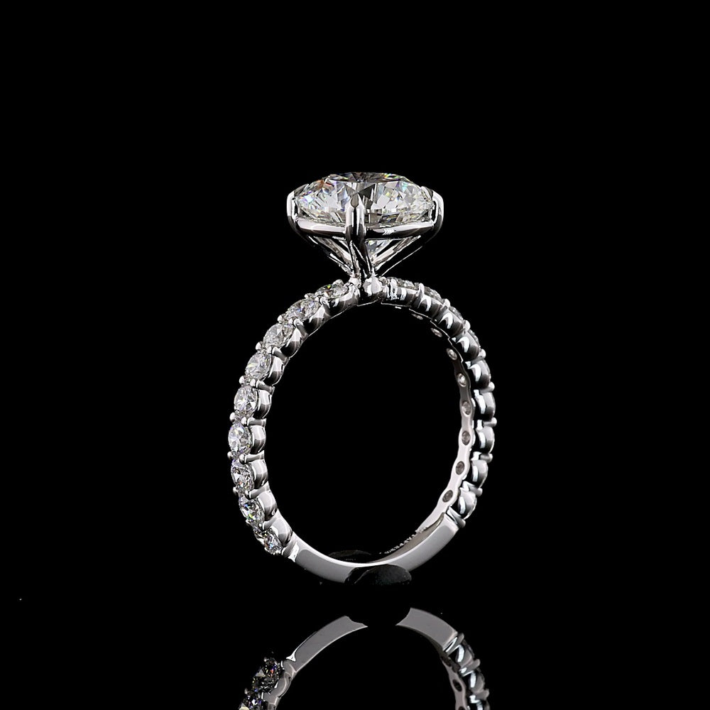 14K White Gold Solitaire Diamond Shank Ring with 3.01 Carat Round Brilliant Lab Diamond Center and 0.91 Carat Diamond Band - 3.92 Carat Total Diamond Weight - Covaloro Fine Jewelry