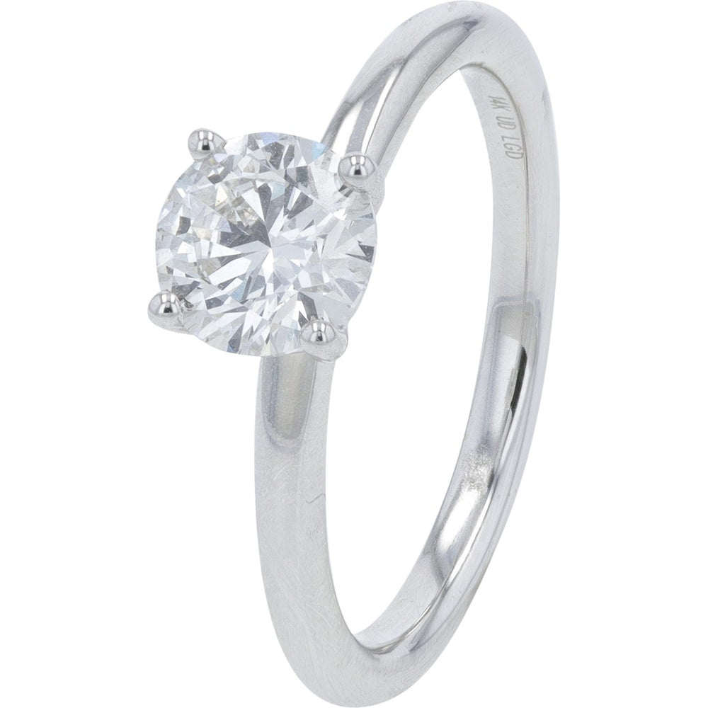14K White Gold Solitaire Engagement Ring with 1.00 Carat Round Cut Lab Grown Diamond