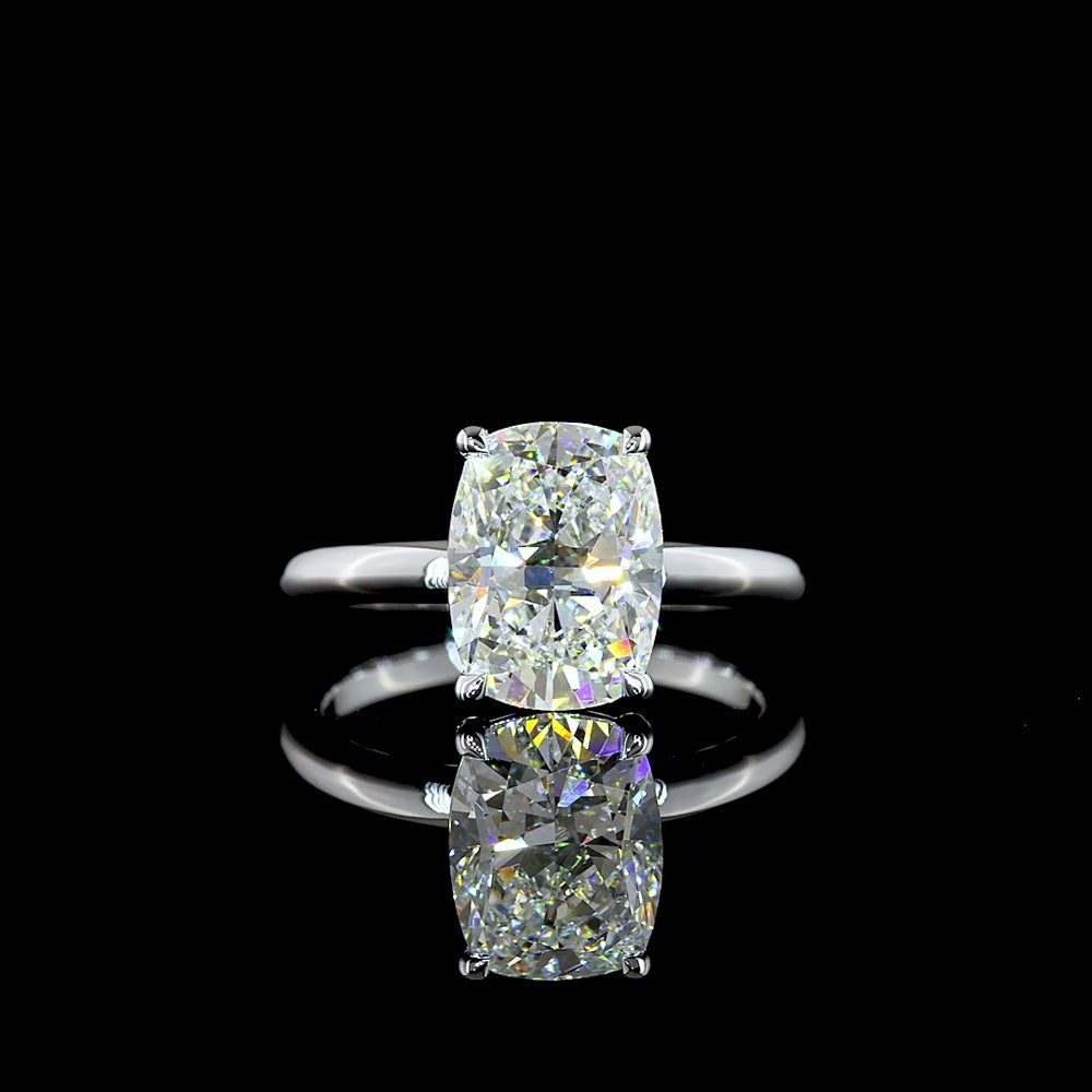 14K White Gold Solitaire Engagement Ring with 3.00 Carat Cushion Brilliant Lab Diamond - E-F VS1 IGI Certified - Covaloro Fine Jewelry