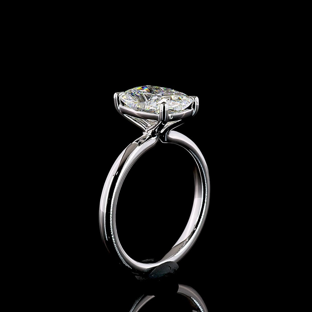 14K White Gold Solitaire Engagement Ring with 3.00 Carat Cushion Brilliant Lab Diamond - E-F VS1 IGI Certified - Covaloro Fine Jewelry