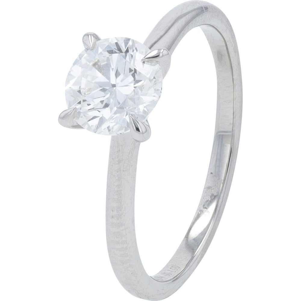14K White Gold Solitaire Engagement Ring with 4-Prong Set Round Lab Grown Diamond - 1.00 Carat Total Diamond Weight