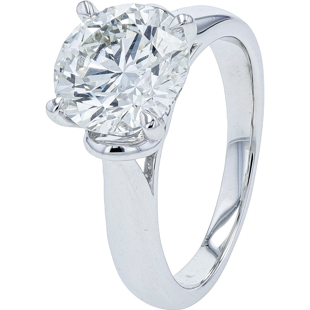 14K White Gold Solitaire Engagement Ring with 4-Prong Set Round Lab Grown Diamond - 3.00 Carat Total Diamond Weight