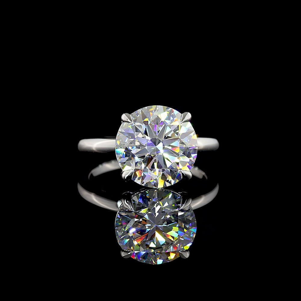 14K White Gold Solitaire Engagement Ring with 5.15 Carat Round Brilliant Cut Lab Diamond - D VVS2 Clarity, IGI Certified - Covaloro Fine Jewelry