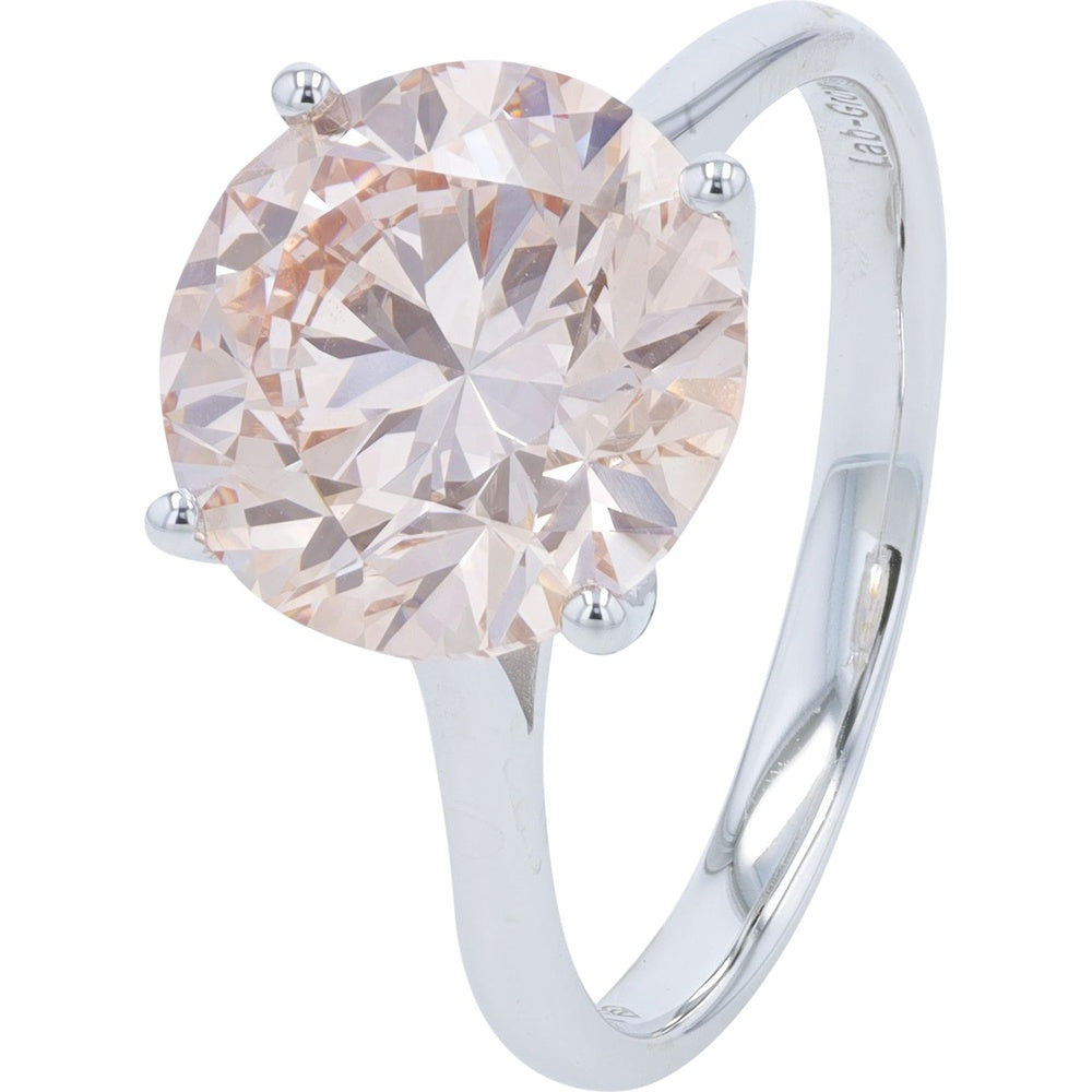 14K White Gold Solitaire Engagement Ring with Cushion Cut Lab Grown Champagne Diamond - 4.50 Carat Total Diamond Weight