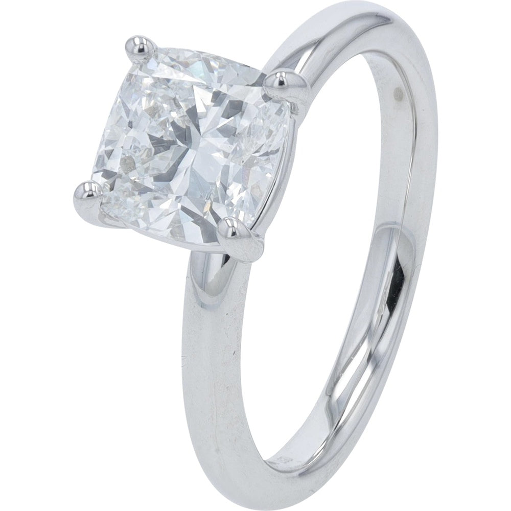 14K White Gold Solitaire Engagement Ring with Cushion Cut Lab Grown Diamond - 2.00 Carat Total Diamond Weight