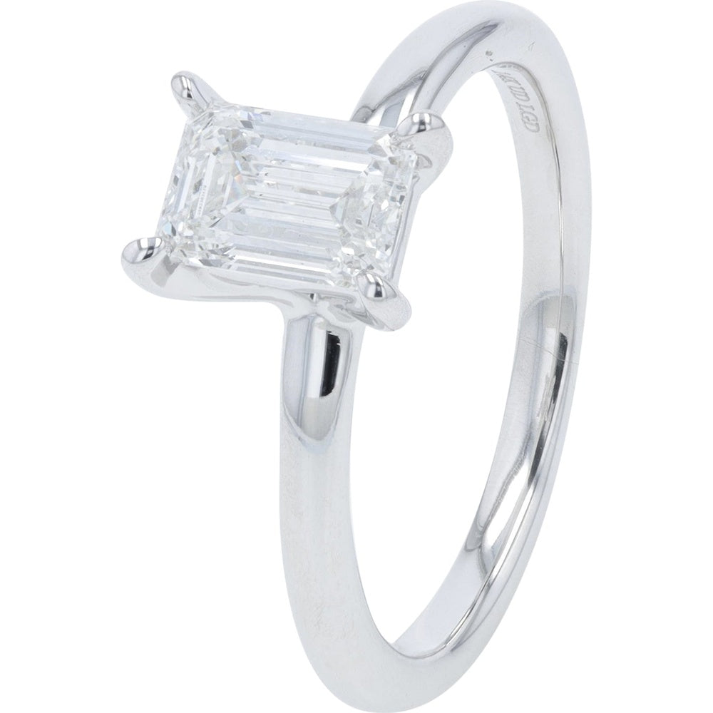 14K White Gold Solitaire Engagement Ring with Emerald Cut Lab Grown Diamond - 1.00 Carat Total Weight F/VS Clarity IGI Certified