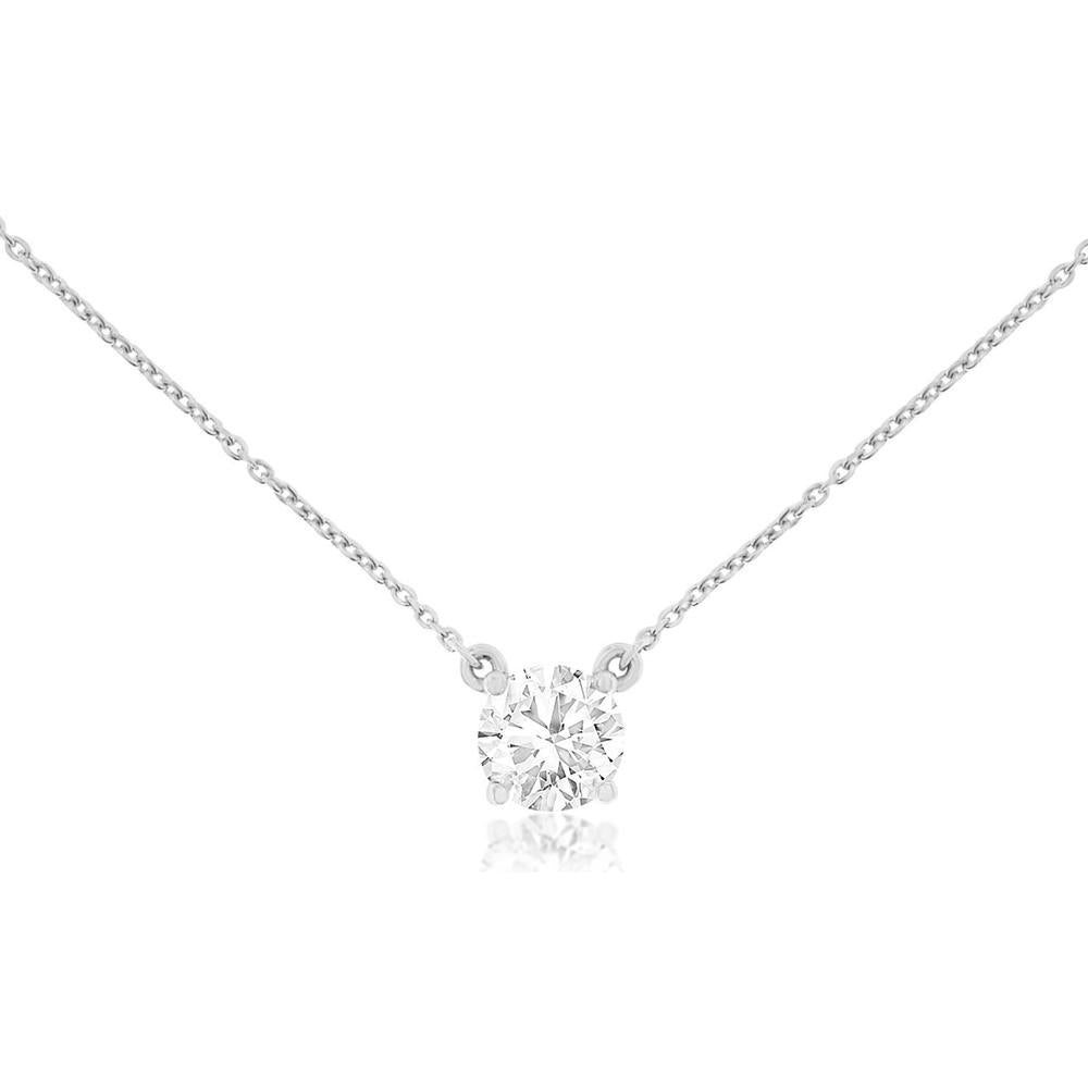 14K White Gold Solitaire Necklace with 1.03 Carat Round Brilliant Lab Grown Diamond in Four-Prong Setting - Royal Jewelry