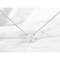 14K White Gold Solitaire Necklace with 1.03 Carat Round Brilliant Lab Grown Diamond in Four-Prong Setting - Royal Jewelry