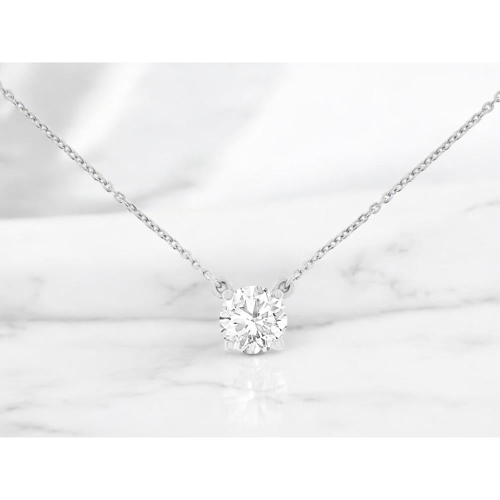 14K White Gold Solitaire Necklace with 1.03 Carat Round Brilliant Lab Grown Diamond in Four-Prong Setting - Royal Jewelry