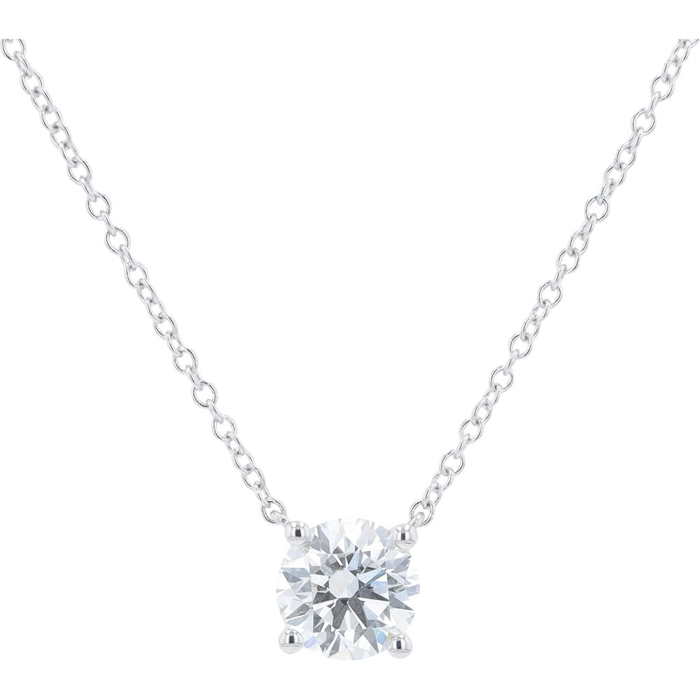 14K White Gold Solitaire Pendant Necklace with 4-Prong Set Round Lab-Grown Diamond - 1.00 Carat Total Diamond Weight
