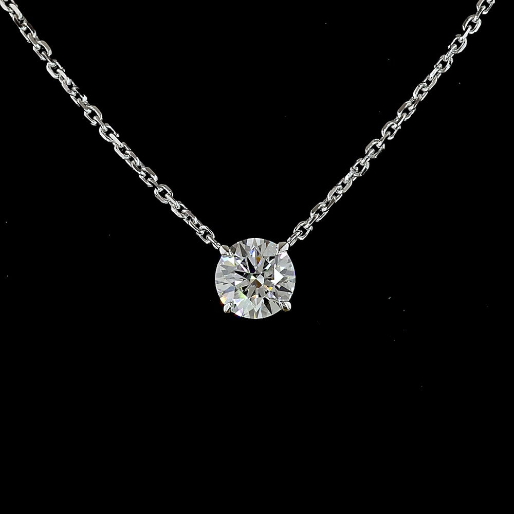 14K White Gold Solitaire Pendant with 0.49 Carat Round Brilliant Cut Lab Diamond - E-F Color VS1 Clarity - Covaloro Fine Jewelry