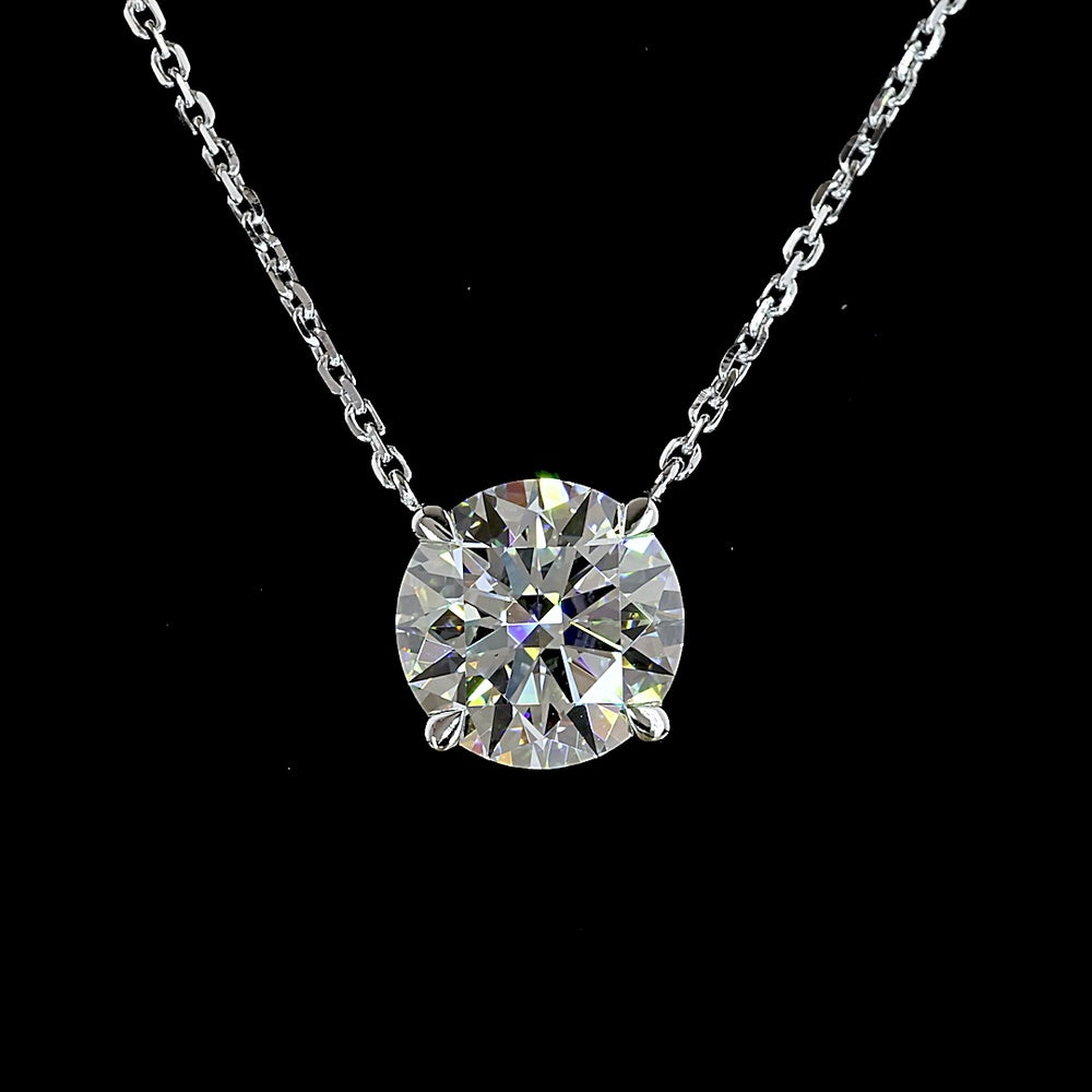 14K White Gold Solitaire Pendant with 1.90 Carat Round Brilliant Cut Lab Grown Diamond - E-F Color VS1 Clarity - Covaloro Fine Jewelry
