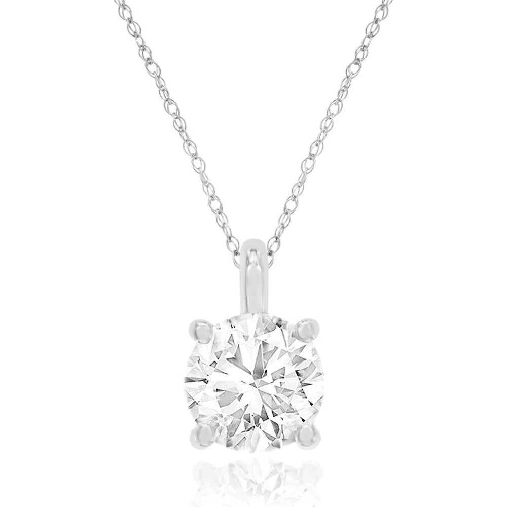 14K White Gold Solitaire Pendant with 4-Prong Set Round Lab Grown Diamond - 1.00 Carat Total Diamond Weight - Royal Jewelry