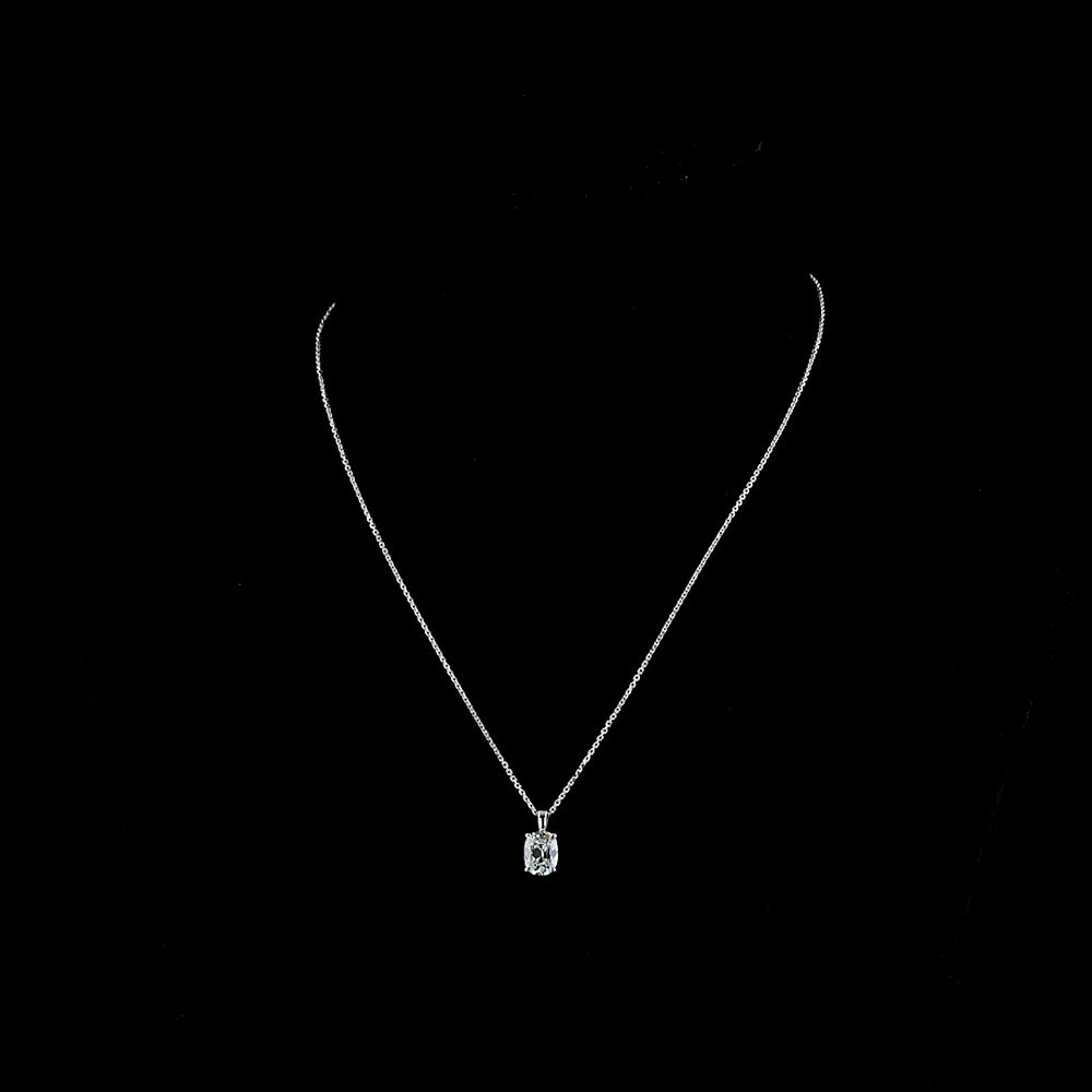 14K White Gold Solitaire Pendant with Antique Cushion Cut Lab Diamond - 1.58 Carat, G Color, VS1 Clarity - Covaloro Fine Jewelry