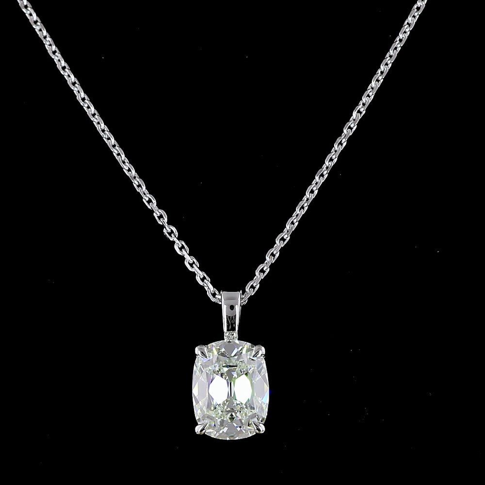 14K White Gold Solitaire Pendant with Antique Cushion Cut Lab Diamond - 1.58 Carat, G Color, VS1 Clarity - Covaloro Fine Jewelry