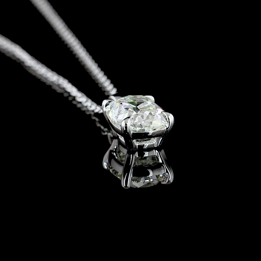 14K White Gold Solitaire Pendant with Antique Cushion Cut Lab Diamond - 1.58 Carat, G Color, VS1 Clarity - Covaloro Fine Jewelry