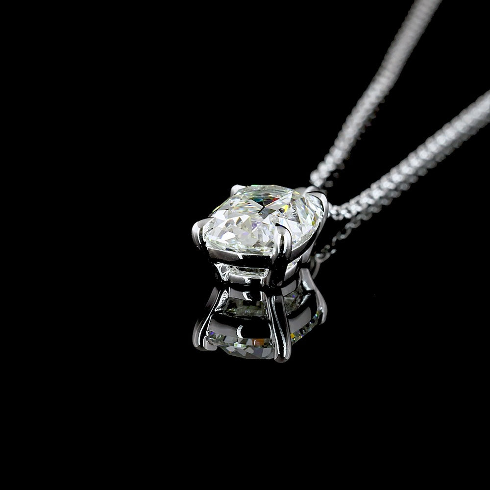 14K White Gold Solitaire Pendant with Antique Cushion Cut Lab Diamond - 1.58 Carat, G Color, VS1 Clarity - Covaloro Fine Jewelry