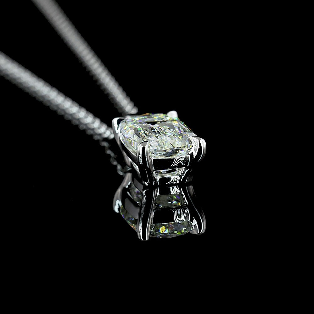 14K White Gold Solitaire Pendant with North-South Radiant Cut Lab Diamond - 1.61 Carat G Color VVS2 - Covaloro Fine Jewelry