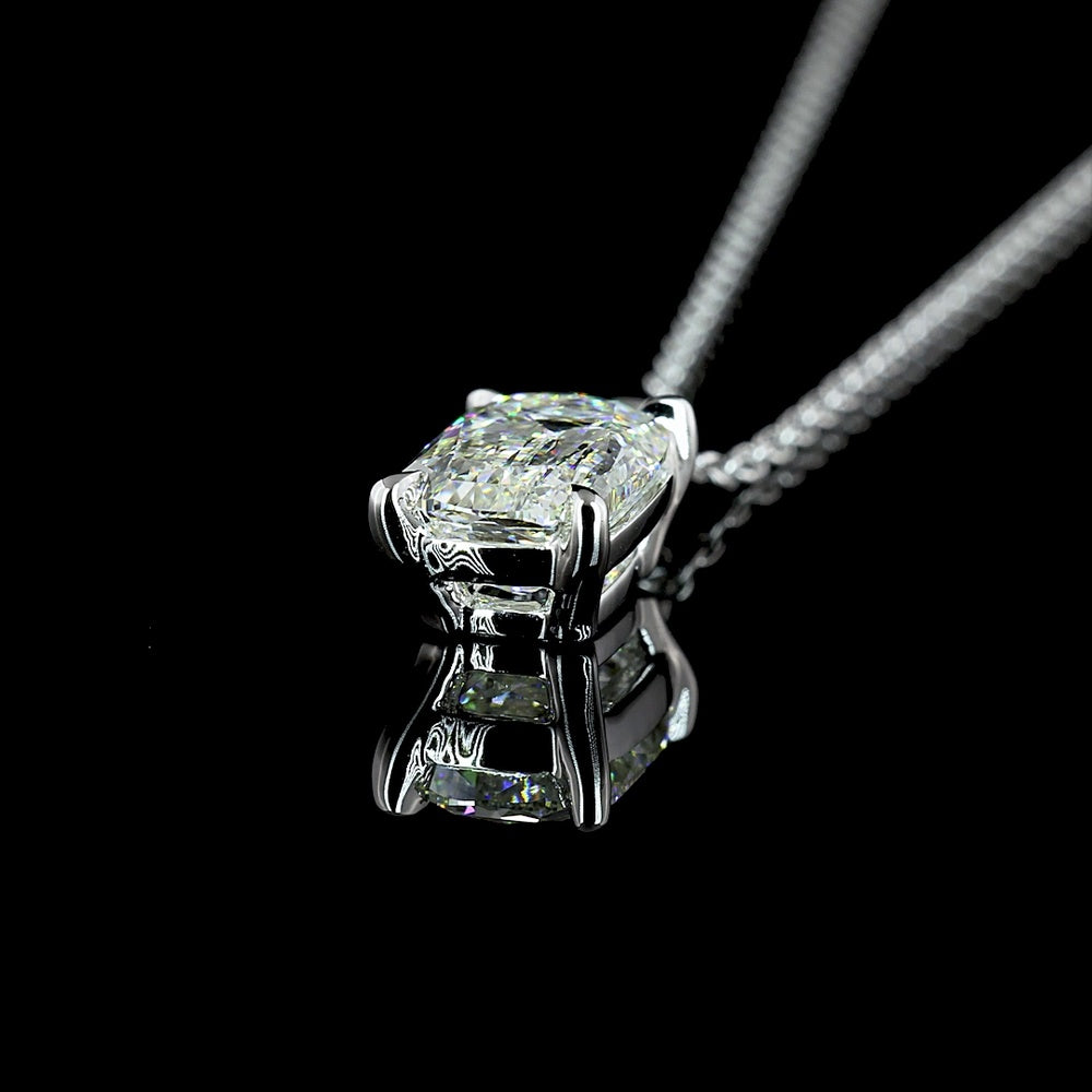 14K White Gold Solitaire Pendant with North-South Radiant Cut Lab Diamond - 1.61 Carat G Color VVS2 - Covaloro Fine Jewelry
