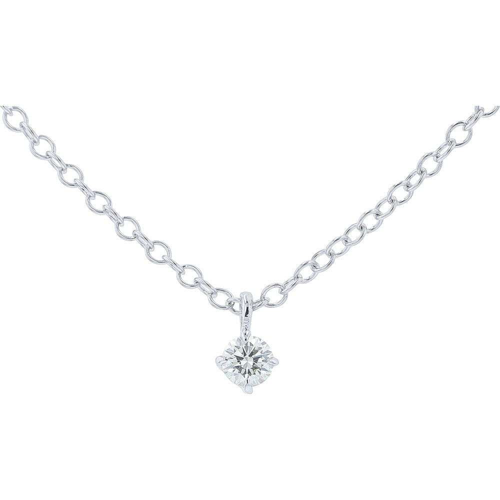 14K White Gold Solitaire Pendant with Prong-Set Round Diamond - 0.09 Carat Total Diamond Weight