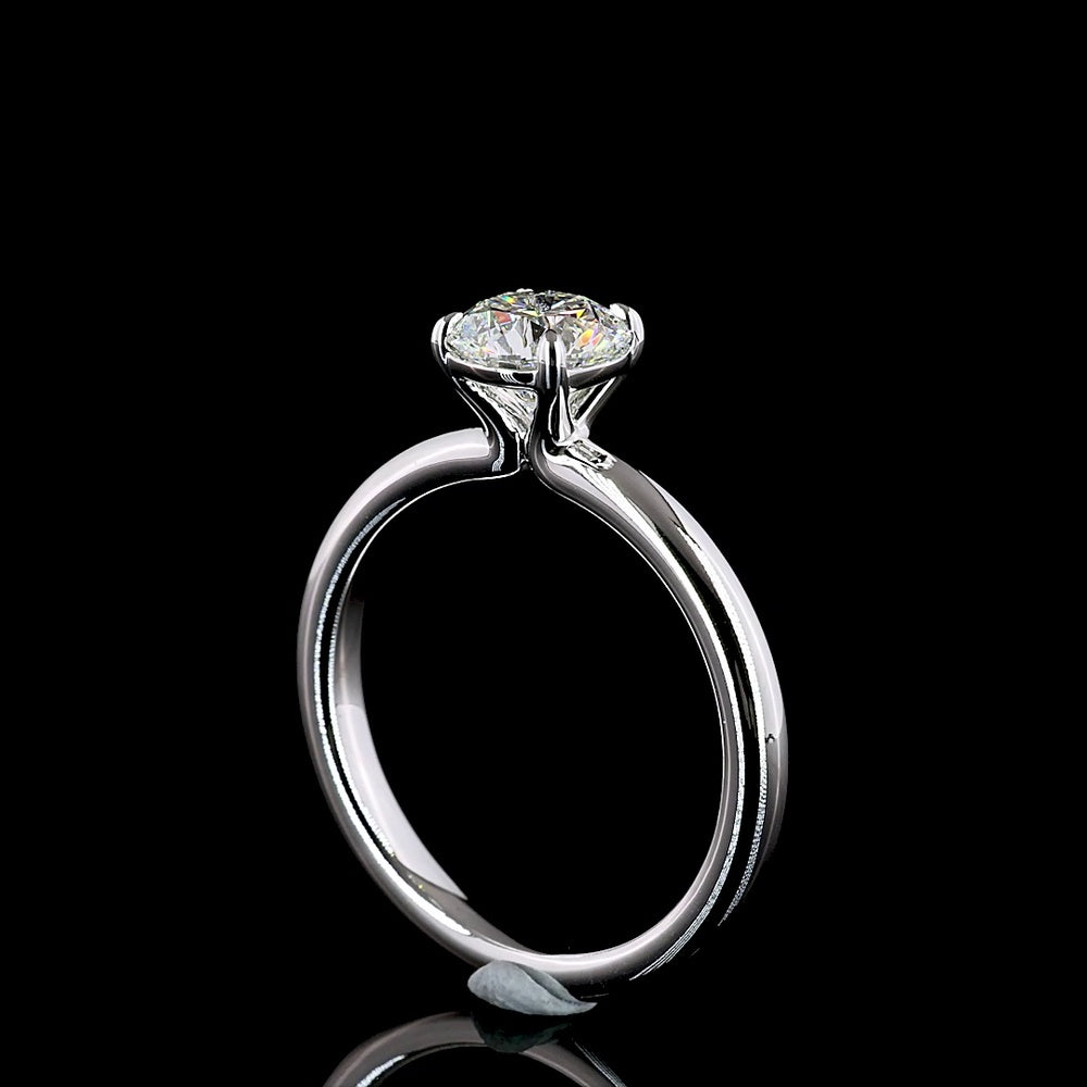 14K White Gold Solitaire Ring with 1.02 Carat Round Brilliant Cut Lab Grown Diamond - E-F Color, VS1 Clarity - Covaloro Fine Jewelry