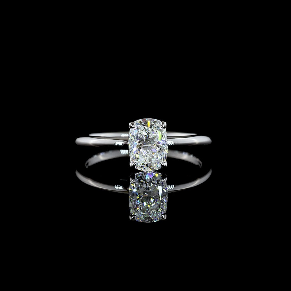 14K White Gold Solitaire Ring with 1.07 Carat Cushion Brilliant Lab Diamond - E-F Color VVS2 Clarity with IGI Certification - Covaloro Fine Jewelry