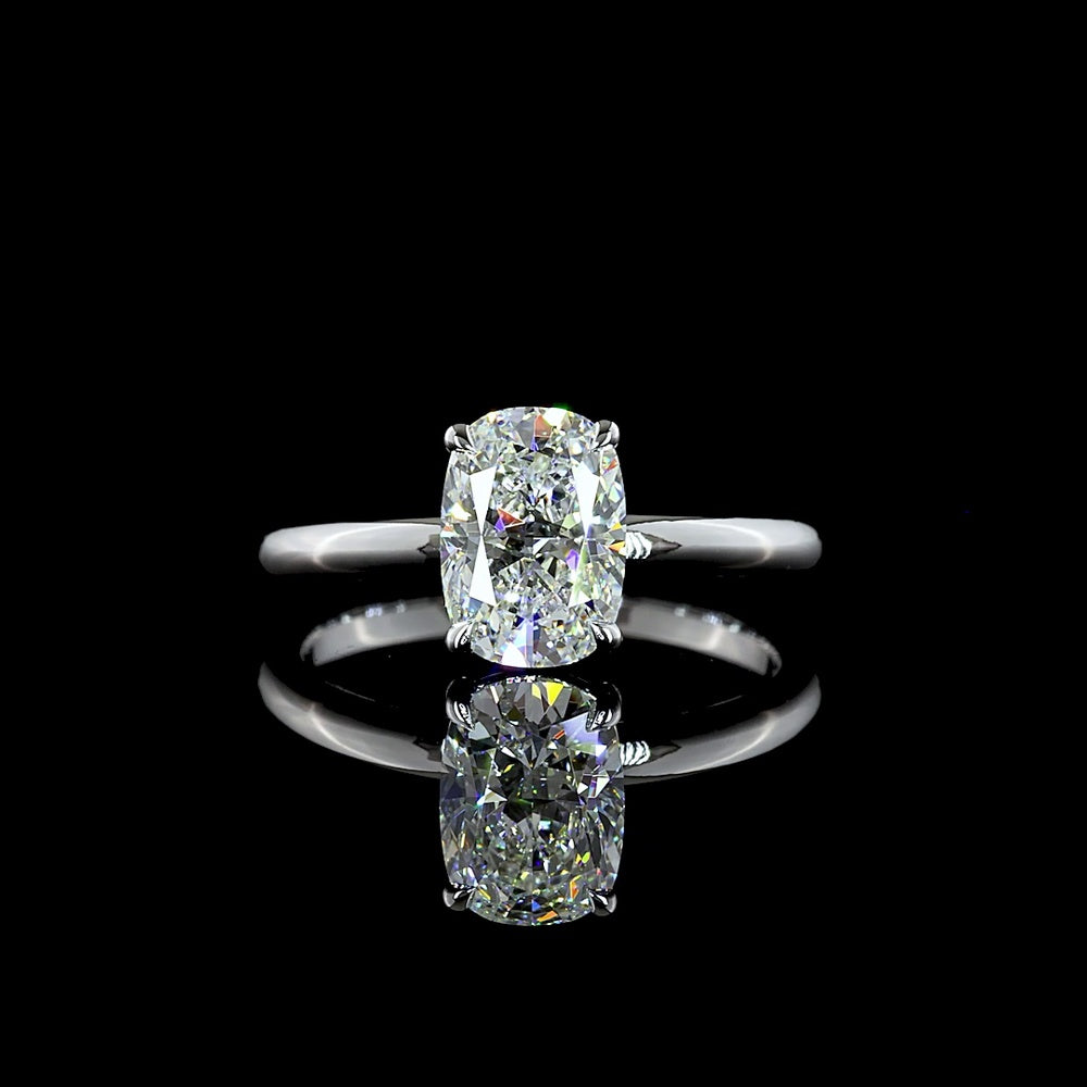 14K White Gold Solitaire Ring with 1.45 Carat Cushion Brilliant Cut Lab Diamond - D VVS2 Clarity IGI Certified - Covaloro Fine Jewelry