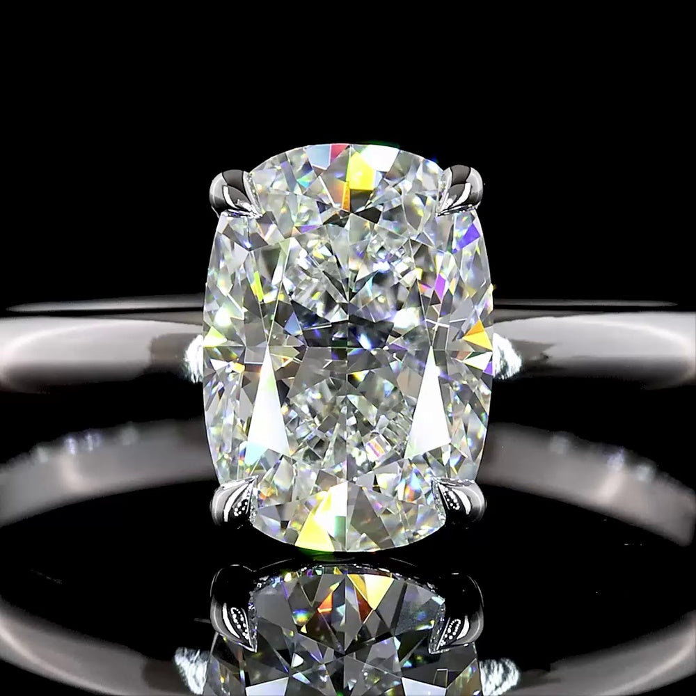 14K White Gold Solitaire Ring with 1.45 Carat Cushion Brilliant Cut Lab Diamond - D VVS2 Clarity IGI Certified - Covaloro Fine Jewelry