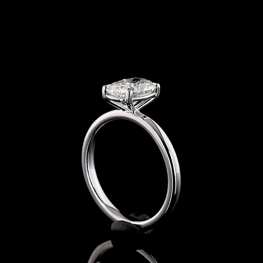 14K White Gold Solitaire Ring with 1.45 Carat Cushion Brilliant Cut Lab Diamond - D VVS2 Clarity IGI Certified - Covaloro Fine Jewelry