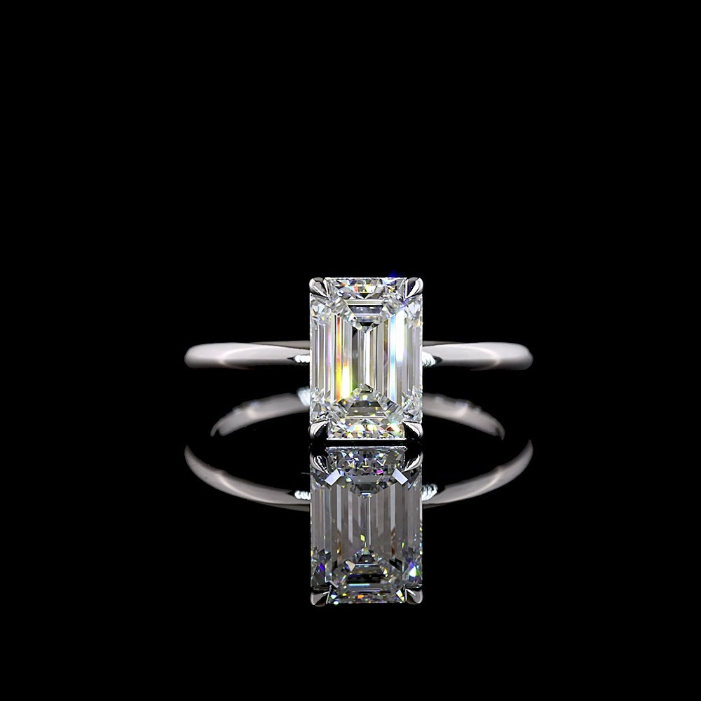 14K White Gold Solitaire Ring with 2.16 Carat Emerald Cut Lab Diamond in North-South Setting - D VVS2 IGI Certified - Covaloro Fine Jewelry