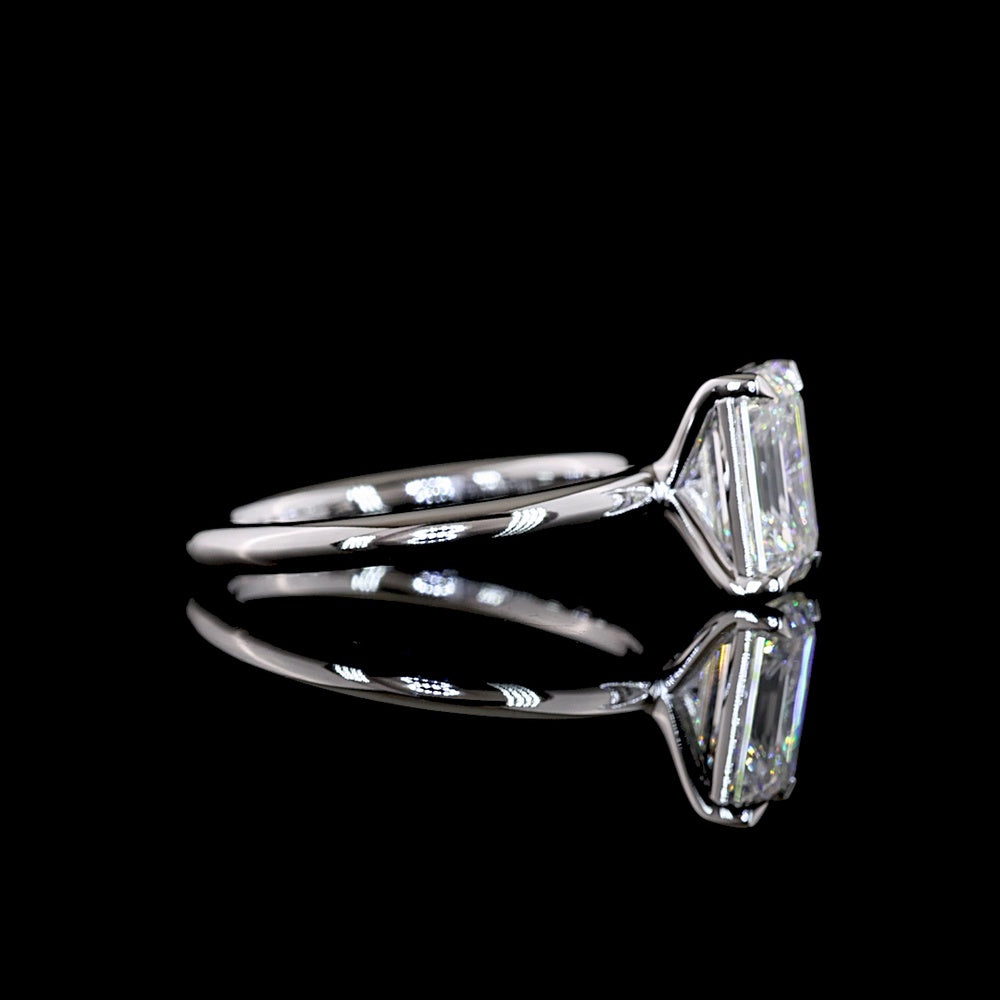 14K White Gold Solitaire Ring with 2.16 Carat Emerald Cut Lab Diamond in North-South Setting - D VVS2 IGI Certified - Covaloro Fine Jewelry