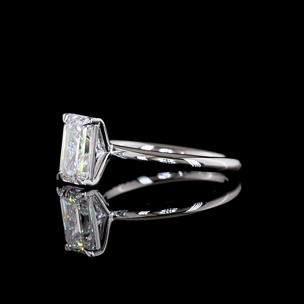 14K White Gold Solitaire Ring with 2.16 Carat Emerald Cut Lab Diamond in North-South Setting - D VVS2 IGI Certified - Covaloro Fine Jewelry