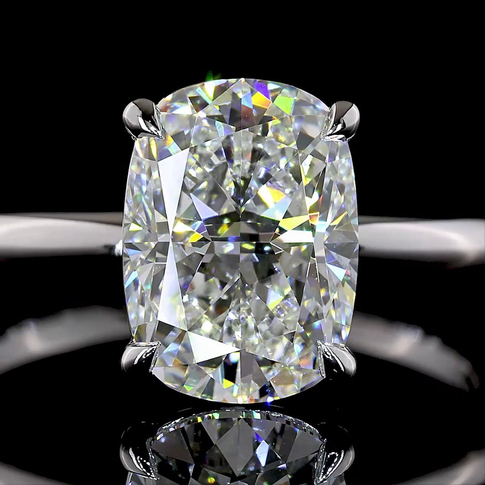 14K White Gold Solitaire Ring with 2.52 Carat Cushion Brilliant Lab-Grown Diamond - E-F Color, VS1 Clarity, IGI Certified - Covaloro Fine Jewelry