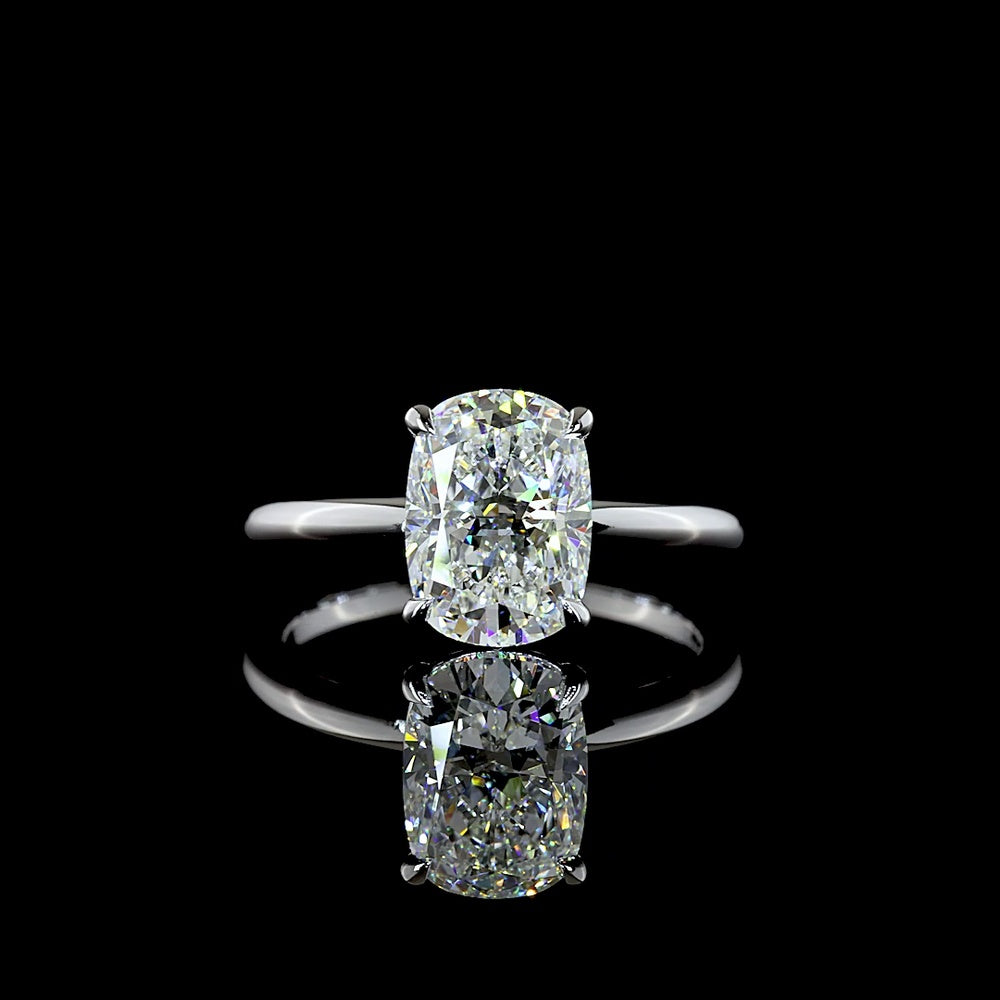 14K White Gold Solitaire Ring with 2.52 Carat Cushion Brilliant Lab-Grown Diamond - E-F Color, VS1 Clarity, IGI Certified - Covaloro Fine Jewelry