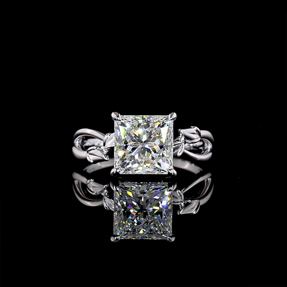 14K White Gold Solitaire Ring with 3.06 Carat Princess Cut Lab Diamond - E-F Color, VS1 Clarity - Covaloro Fine Jewelry