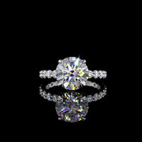 14K White Gold Solitaire Ring with 3.52 Carat Round Brilliant Cut Lab Diamond Center and 18 Diamond Accent Shank - 4.42 Total Carat Weight, E VVS2 Certified - Covaloro Fine Jewelry
