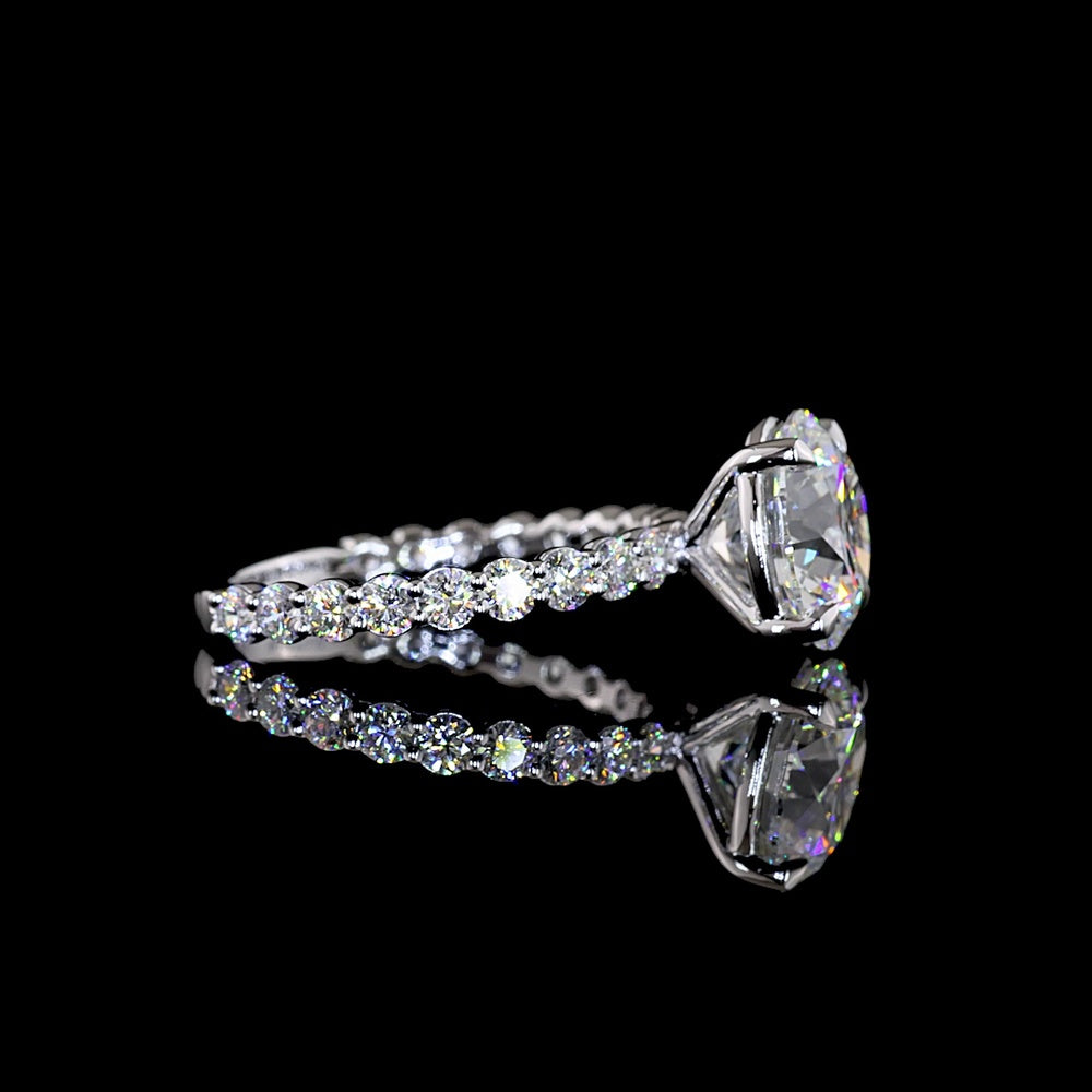 14K White Gold Solitaire Ring with 3.52 Carat Round Brilliant Cut Lab Diamond Center and 18 Diamond Accent Shank - 4.42 Total Carat Weight, E VVS2 Certified - Covaloro Fine Jewelry