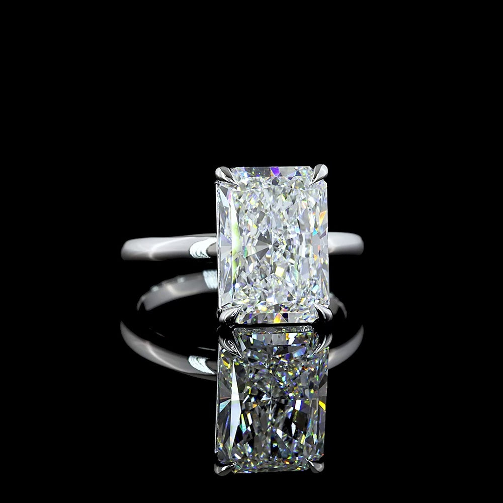 14K White Gold Solitaire Ring with 5.08 Carat Radiant Cut Lab-Grown Diamond, E-F Color VS2 Clarity, GIA Certified - Covaloro Fine Jewelry